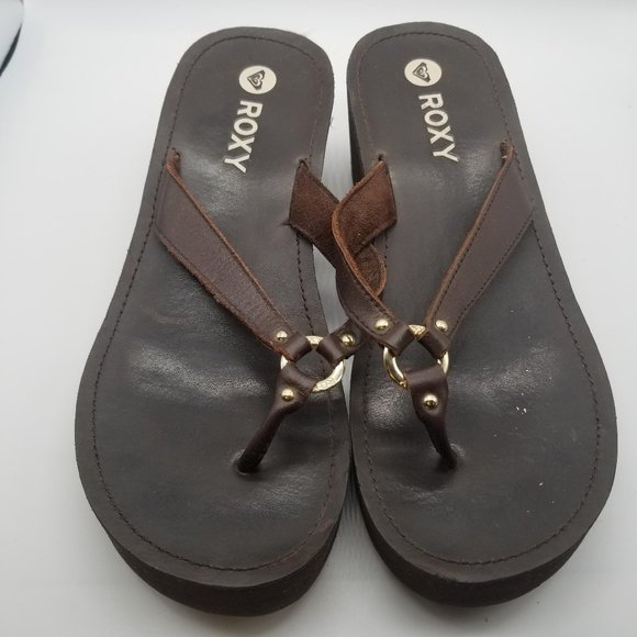 Roxy Brown Wedge Heel Flip Flops